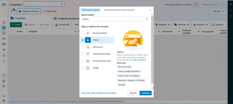 Cómo Configurar una Campaña de Tráfico en Meta Ads