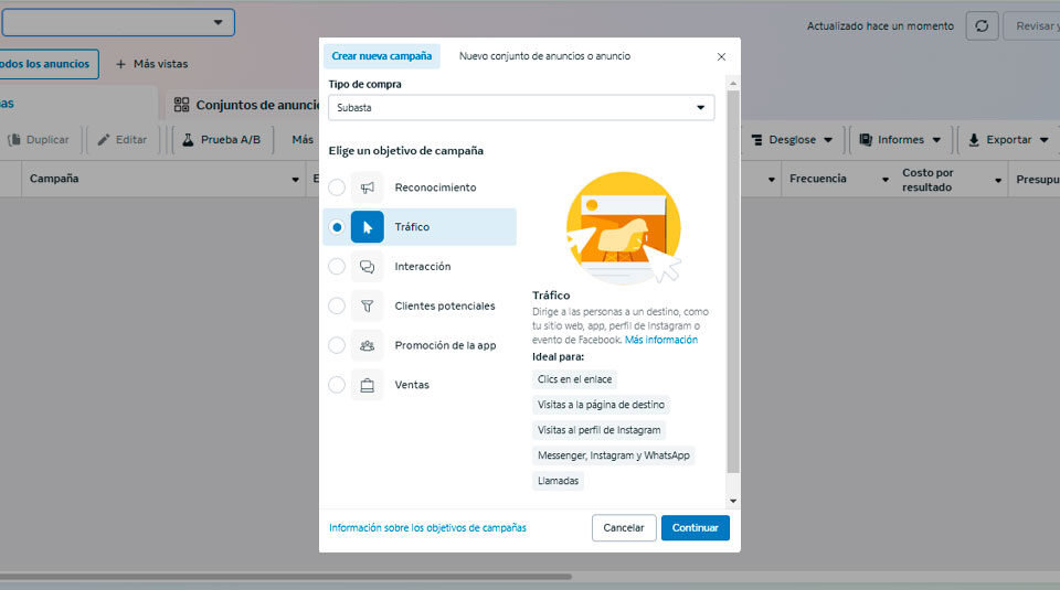 Cómo Configurar una Campaña de Tráfico en Meta Ads